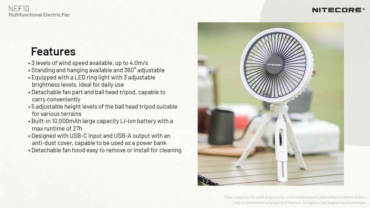 پنکه شارژی چند منظوره نایتکر Nitecore Multifunctional Electric Fan NEF10