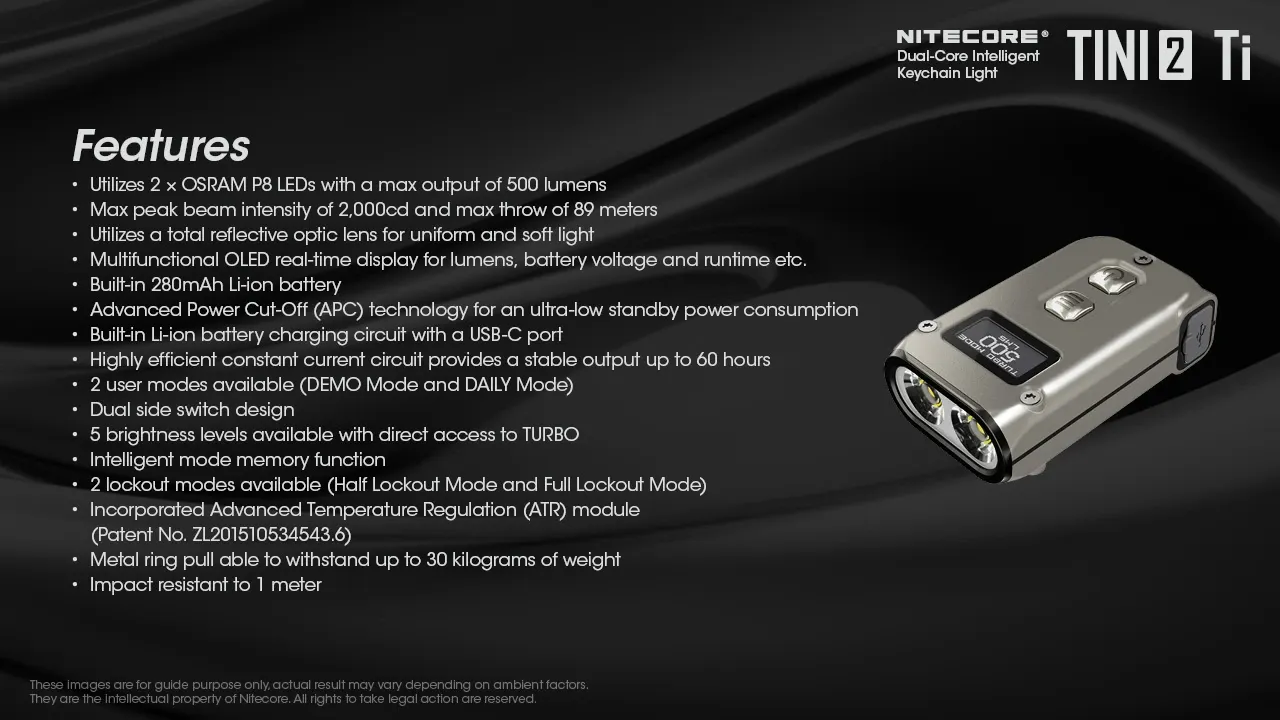 چراغ قوه جاسوئیچی تیتانیومی نایتکر Nitecore TINI2 Ti